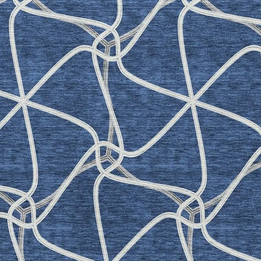 Blue And Ivory Geometric Washable Area Rug With UV Protection Photo 2