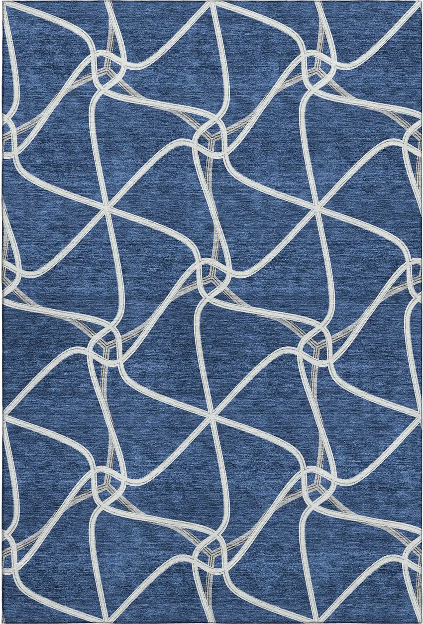 Blue And Ivory Geometric Washable Area Rug With UV Protection Photo 1