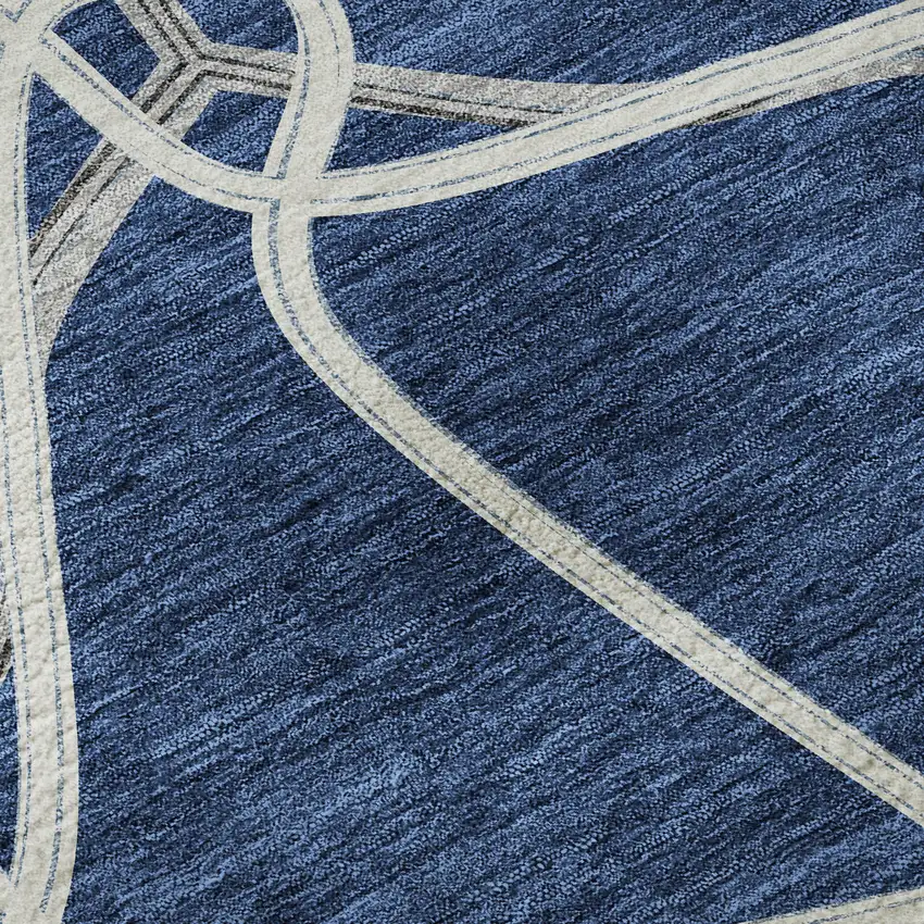 Blue And Ivory Geometric Washable Area Rug With UV Protection Photo 9