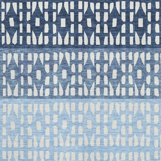Blue And Ivory Geometric Washable Area Rug With UV Protection Photo 2