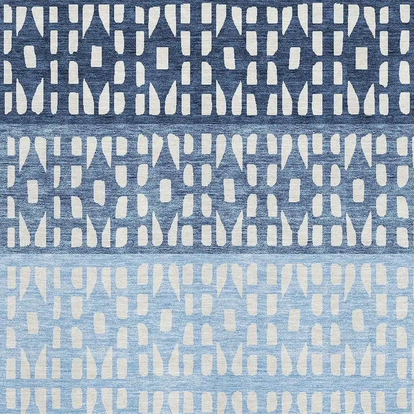 Blue And Ivory Geometric Washable Area Rug With UV Protection Photo 2