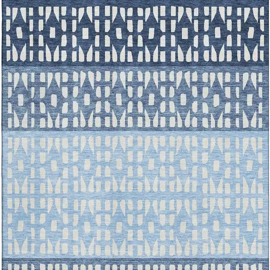 Blue And Ivory Geometric Washable Area Rug With UV Protection Photo 2