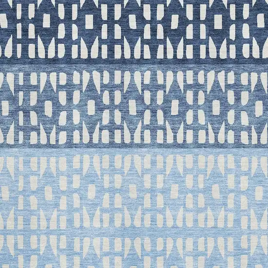 Blue And Ivory Geometric Washable Area Rug With UV Protection Photo 2
