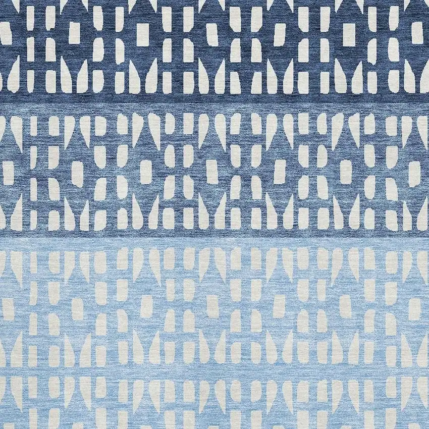 Blue And Ivory Geometric Washable Area Rug With UV Protection Photo 2