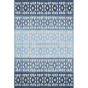 Photo of Blue And Ivory Geometric Washable Area Rug With UV Protection