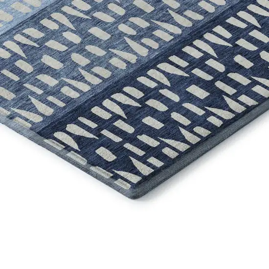 Blue And Ivory Geometric Washable Area Rug With UV Protection Photo 7