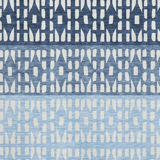 Blue And Ivory Geometric Washable Area Rug With UV Protection Photo 2