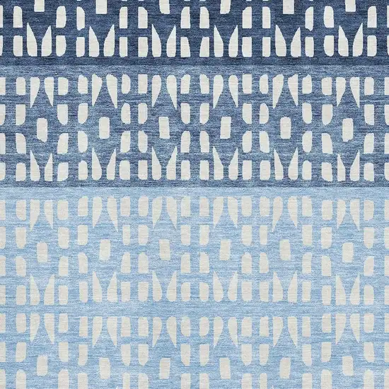 Blue And Ivory Geometric Washable Area Rug With UV Protection Photo 2