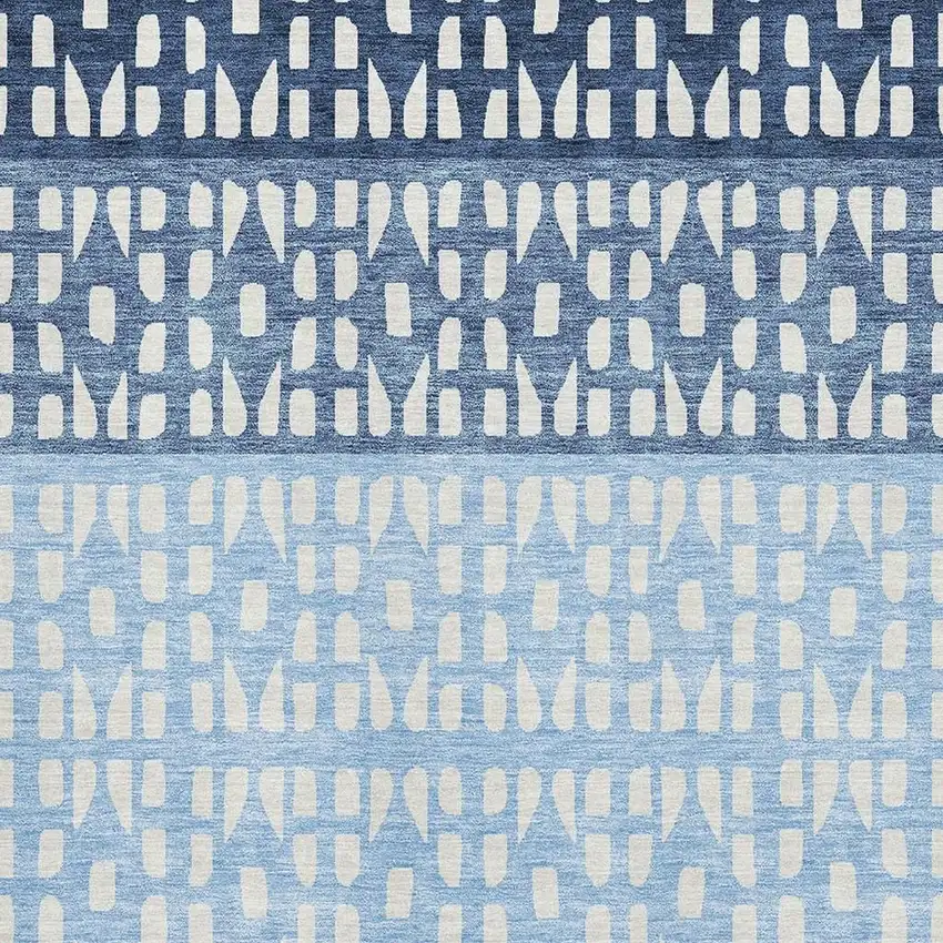 Blue And Ivory Geometric Washable Area Rug With UV Protection Photo 2