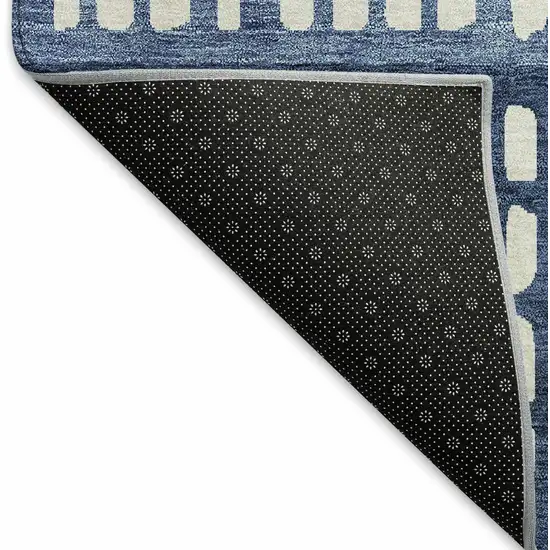 Blue And Ivory Geometric Washable Area Rug With UV Protection Photo 6