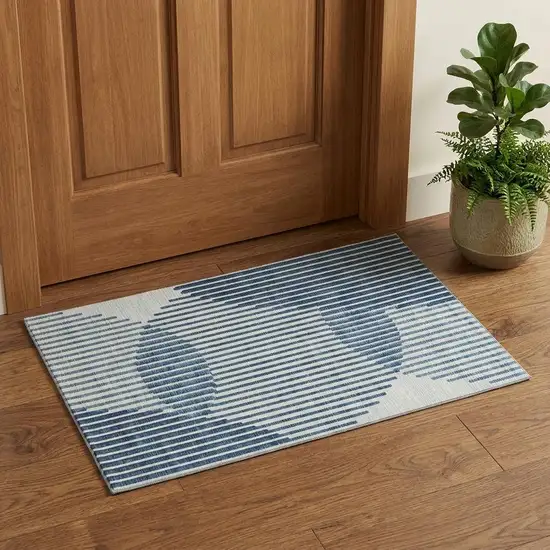 Blue And Ivory Geometric Washable Area Rug With UV Protection Photo 1