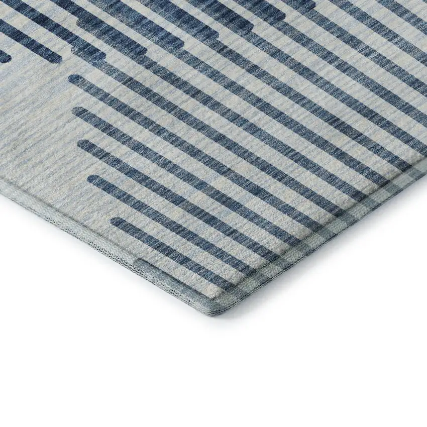 Blue And Ivory Geometric Washable Area Rug With UV Protection Photo 7