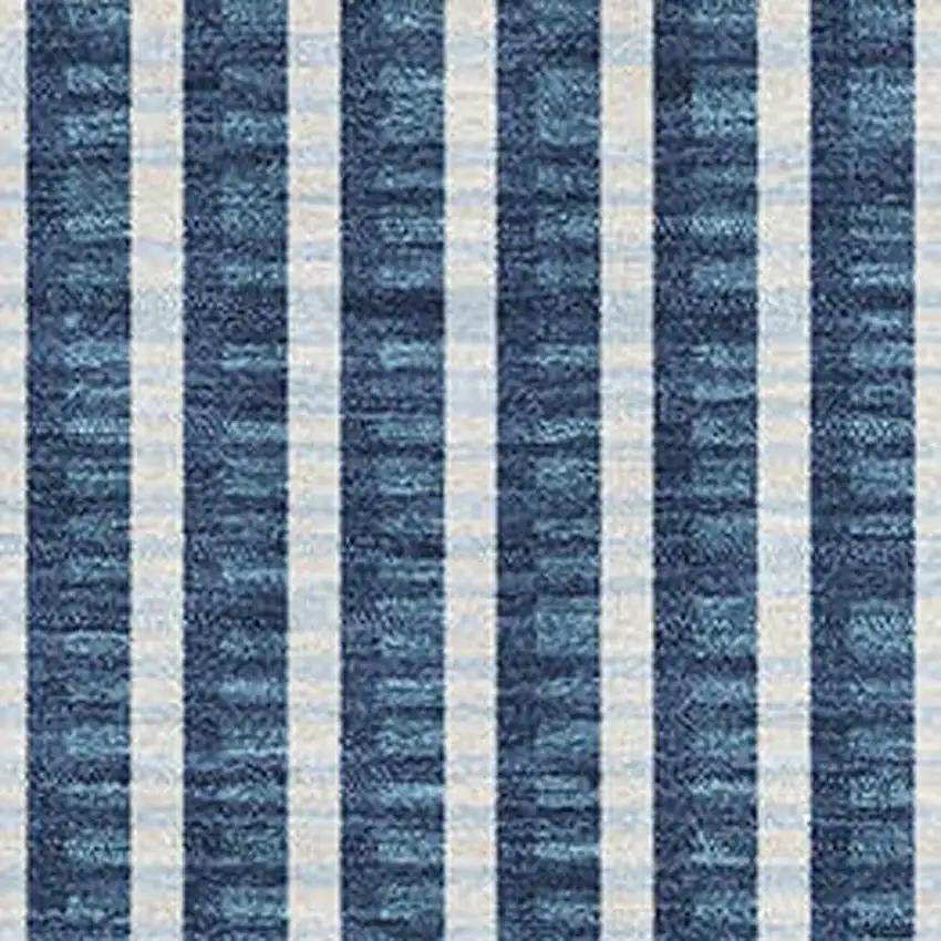 Blue And Ivory Geometric Washable Area Rug With UV Protection Photo 2