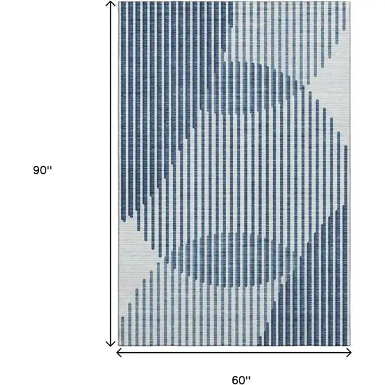 Blue And Ivory Geometric Washable Area Rug With UV Protection Photo 7