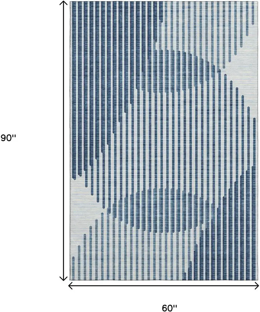 Blue And Ivory Geometric Washable Area Rug With UV Protection Photo 7