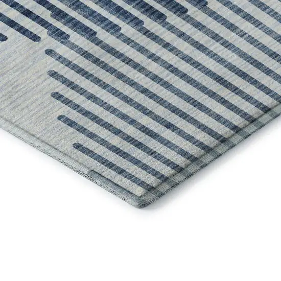 Blue And Ivory Geometric Washable Area Rug With UV Protection Photo 8