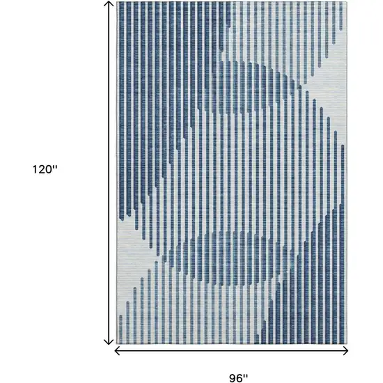 Blue And Ivory Geometric Washable Area Rug With UV Protection Photo 6