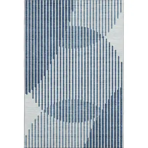 Photo of Blue And Ivory Geometric Washable Area Rug With UV Protection
