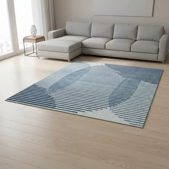 Blue And Ivory Geometric Washable Area Rug With UV Protection Photo 2