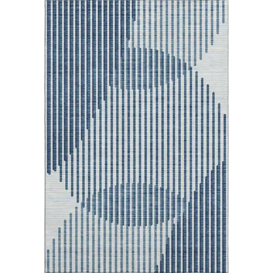 Blue And Ivory Geometric Washable Area Rug With UV Protection Photo 1