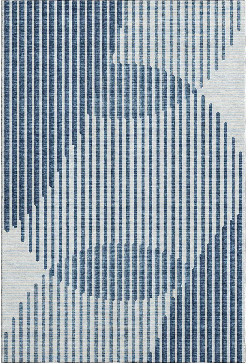 Blue And Ivory Geometric Washable Area Rug With UV Protection Photo 1