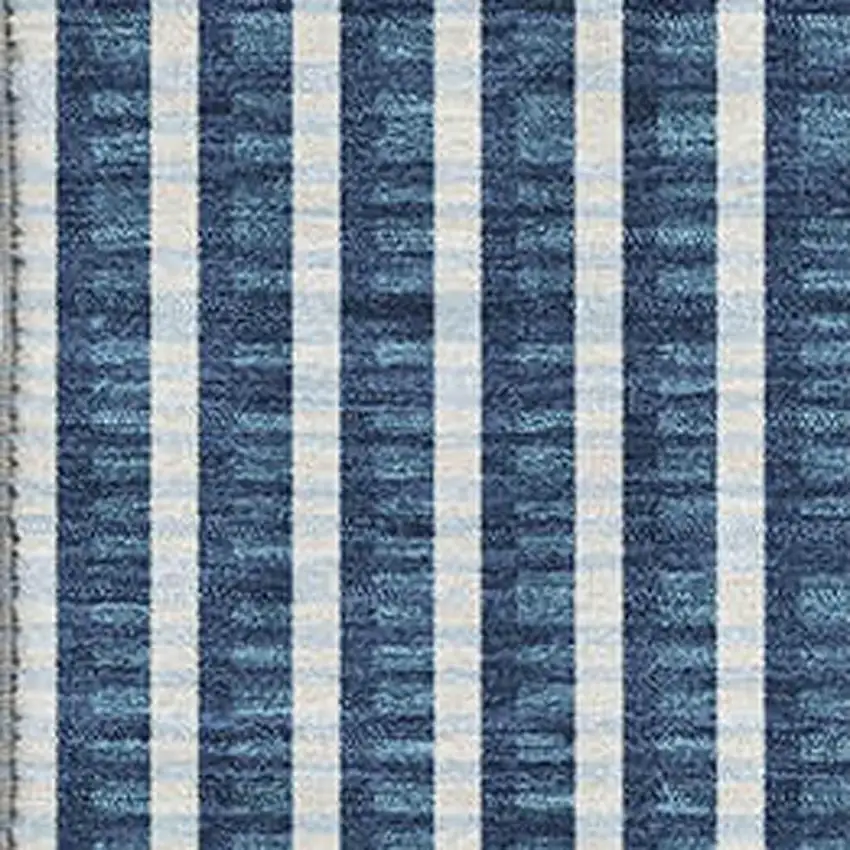 Blue And Ivory Geometric Washable Area Rug With UV Protection Photo 2