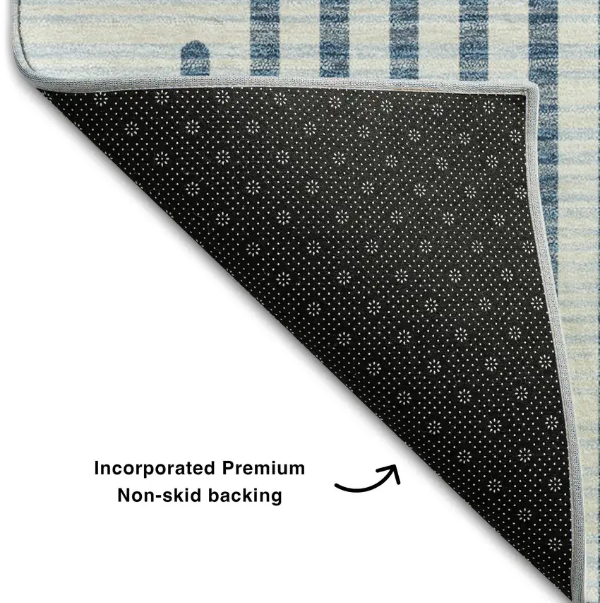 Blue And Ivory Geometric Washable Area Rug With UV Protection Photo 6