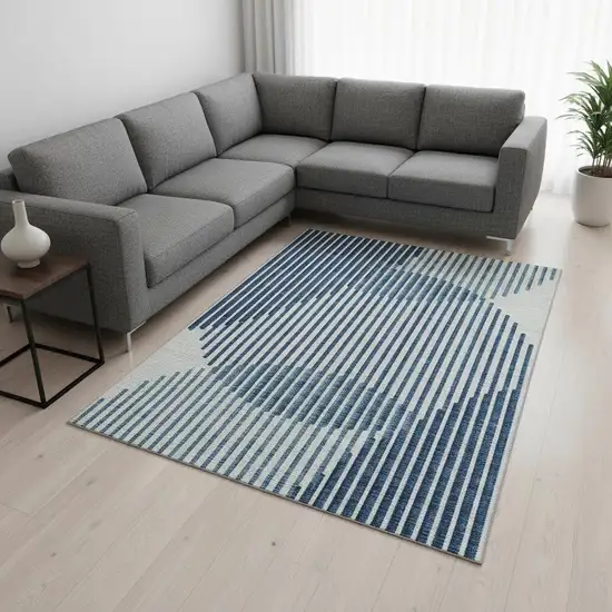 Blue And Ivory Geometric Washable Area Rug With UV Protection Photo 2