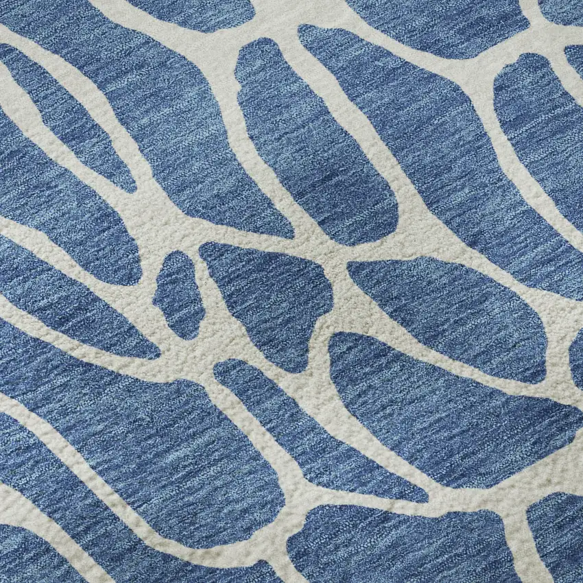 Blue And Ivory Geometric Washable Area Rug With UV Protection Photo 9