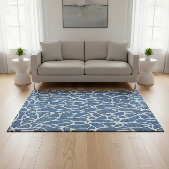 Blue And Ivory Geometric Washable Area Rug With UV Protection Photo 2