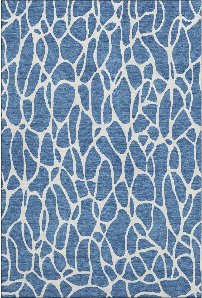 Blue And Ivory Geometric Washable Area Rug With UV Protection Photo 1