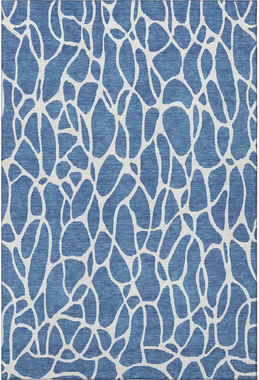 Blue And Ivory Geometric Washable Area Rug With UV Protection Photo 3