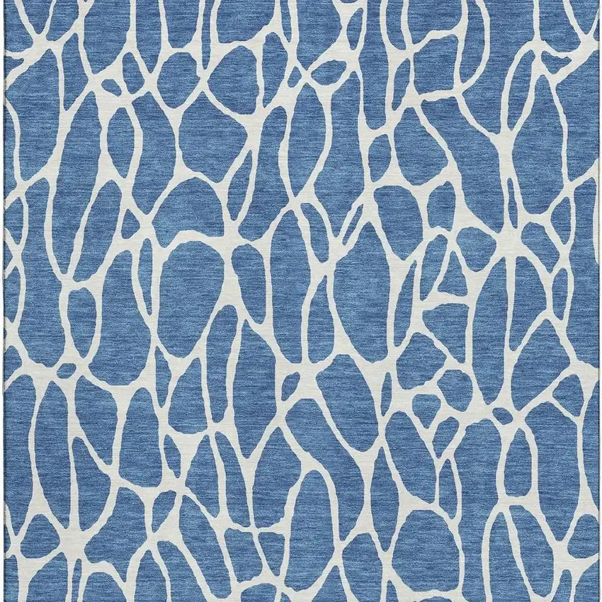 Blue And Ivory Geometric Washable Area Rug With UV Protection Photo 2