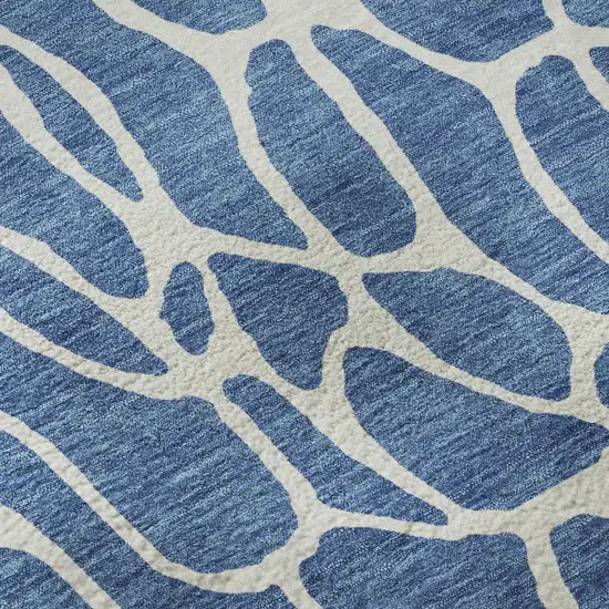 Blue And Ivory Geometric Washable Area Rug With UV Protection Photo 9