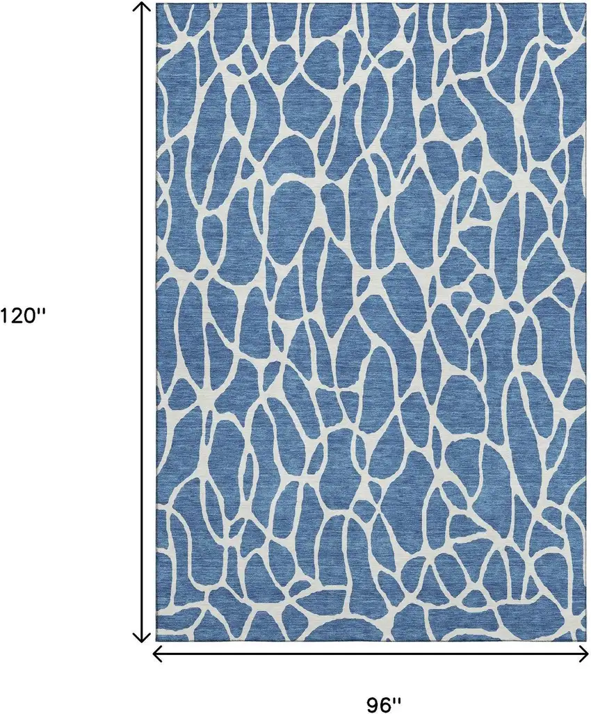 Blue And Ivory Geometric Washable Area Rug With UV Protection Photo 8