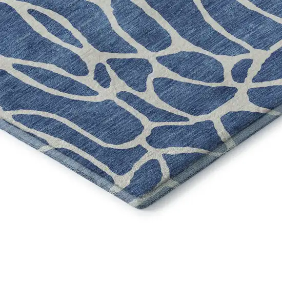 Blue And Ivory Geometric Washable Area Rug With UV Protection Photo 7