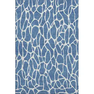 Photo of Blue And Ivory Geometric Washable Area Rug With UV Protection
