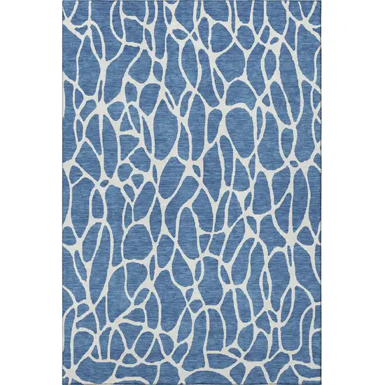 Blue And Ivory Geometric Washable Area Rug With UV Protection Photo 3