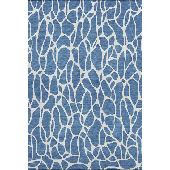 Blue And Ivory Geometric Washable Area Rug With UV Protection Photo 1