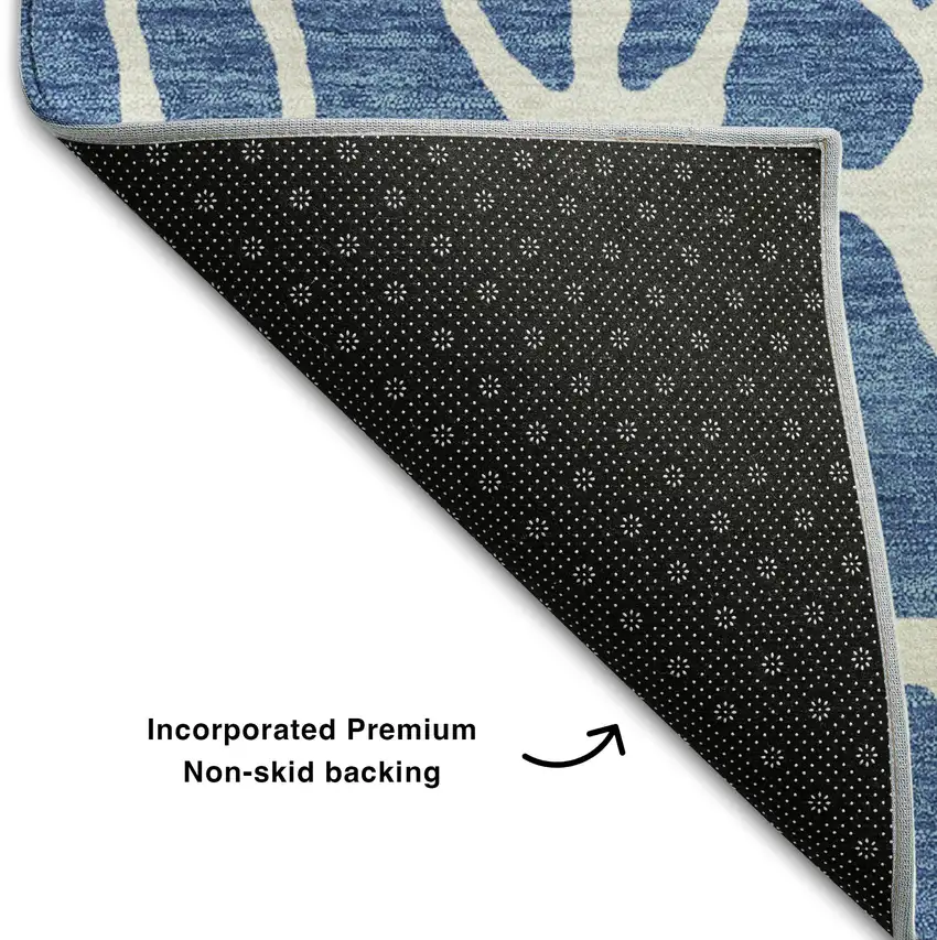 Blue And Ivory Geometric Washable Area Rug With UV Protection Photo 6