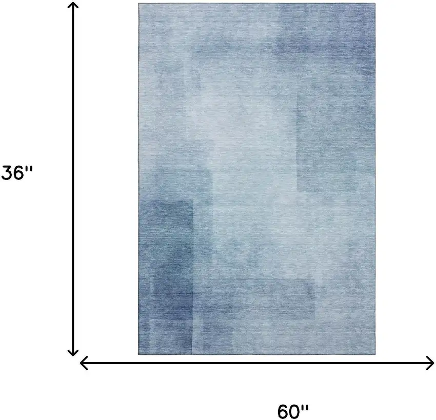 Blue And Ivory Geometric Washable Area Rug With UV Protection Photo 3