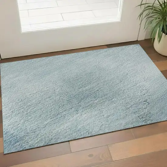 Blue And Ivory Geometric Washable Area Rug With UV Protection Photo 2