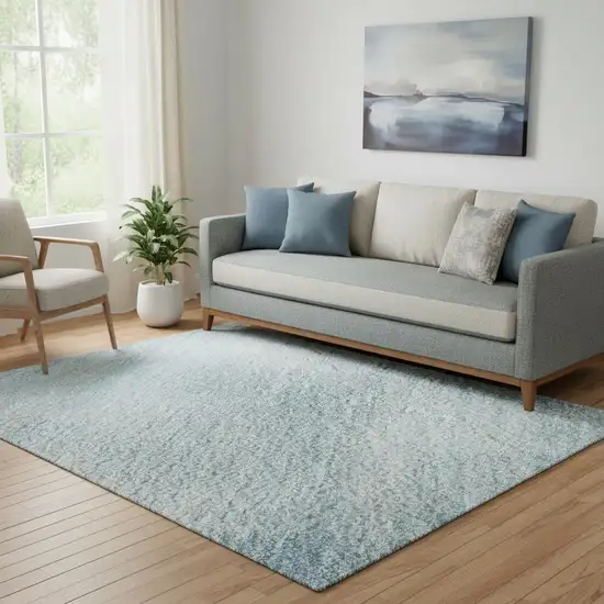 Blue And Ivory Geometric Washable Area Rug With UV Protection Photo 2