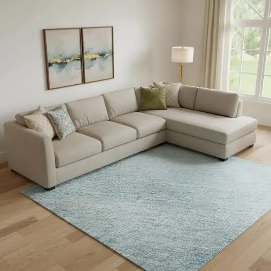 Blue And Ivory Geometric Washable Area Rug With UV Protection Photo 2