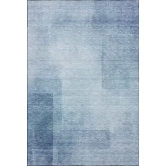 Blue And Ivory Geometric Washable Area Rug With UV Protection Photo 5