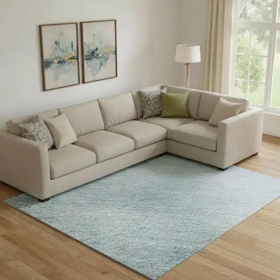 Blue And Ivory Geometric Washable Area Rug With UV Protection Photo 2