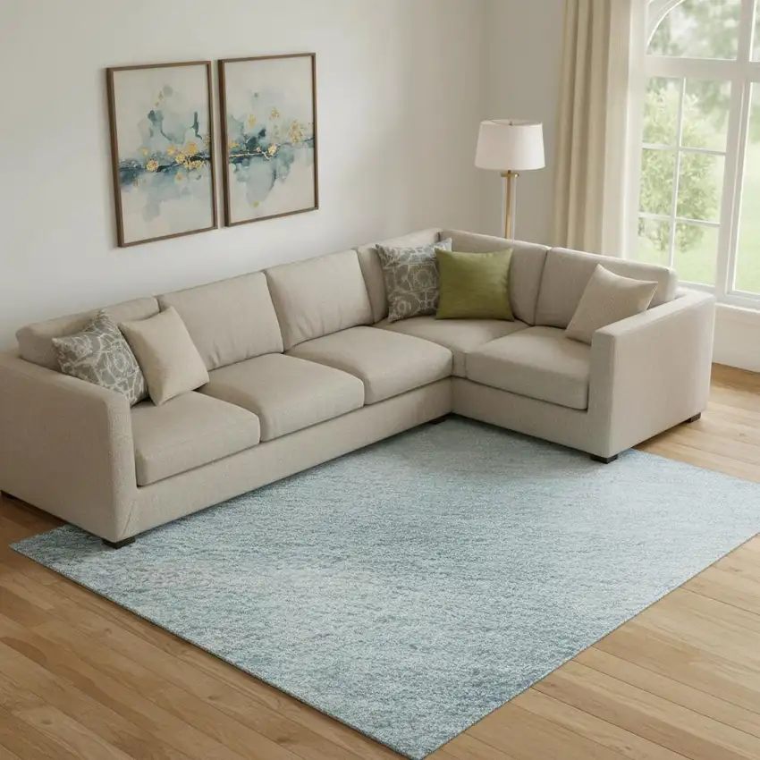 Blue And Ivory Geometric Washable Area Rug With UV Protection Photo 2