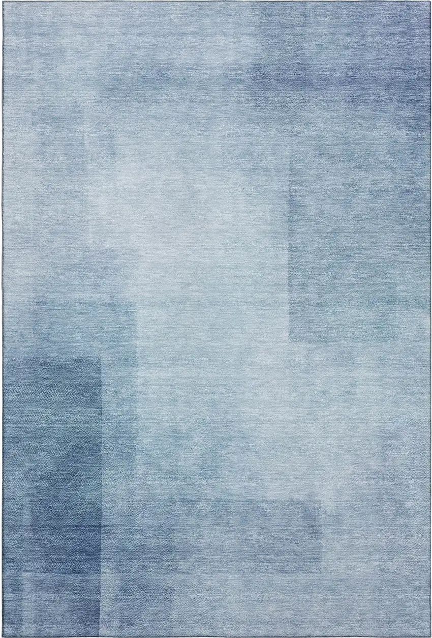 Blue And Ivory Geometric Washable Area Rug With UV Protection Photo 5