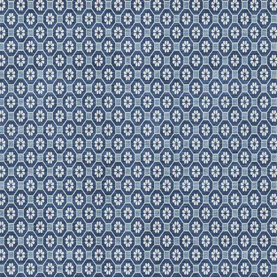 Blue And Ivory Geometric Washable Area Rug With UV Protection Photo 2