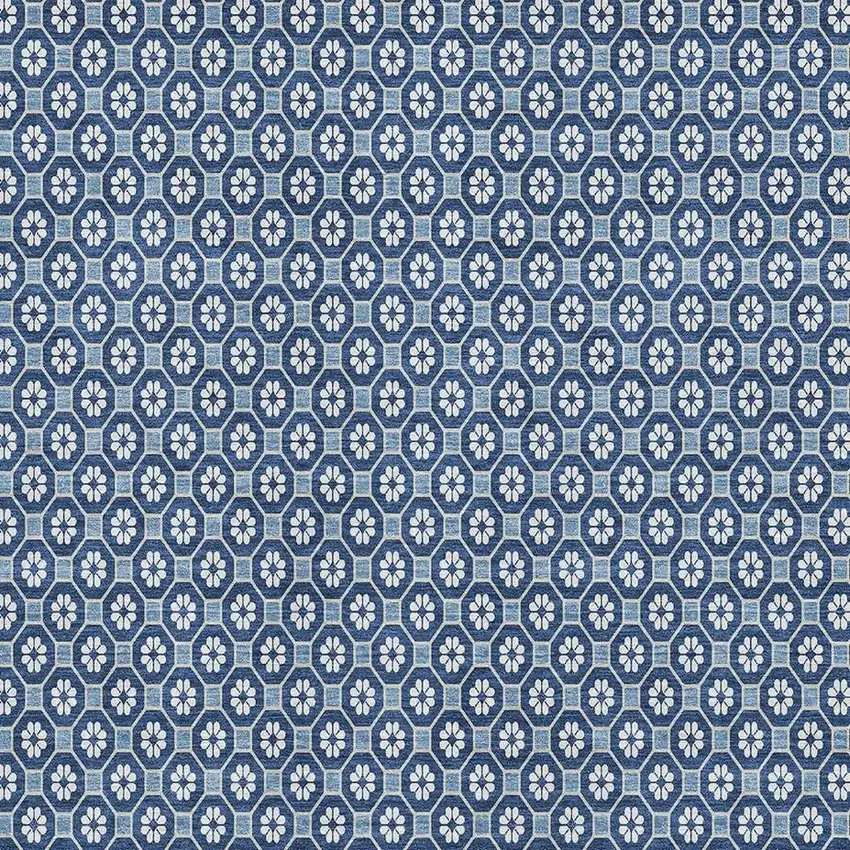 Blue And Ivory Geometric Washable Area Rug With UV Protection Photo 2